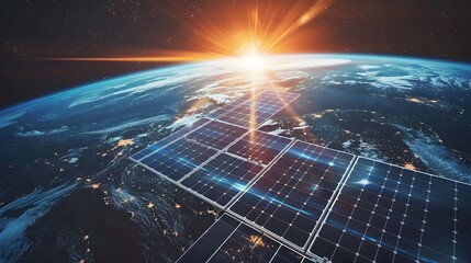 Fototapeta premium A network of solar-powered satellites beaming energy to Earth, generative AI