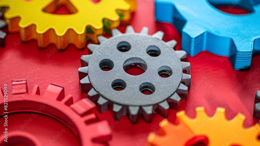 Poster interlocking gears and cogs in an industrial engineering mechanism