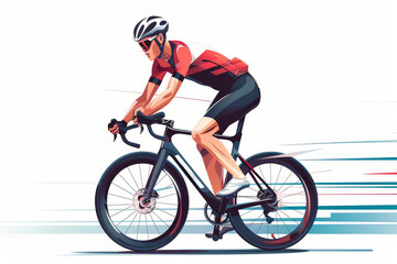 Obraz premium Racing cyclist in action set. Fast road biker from side, front, back and three quarter view. Sports Banner Design. Editable vector illustration.