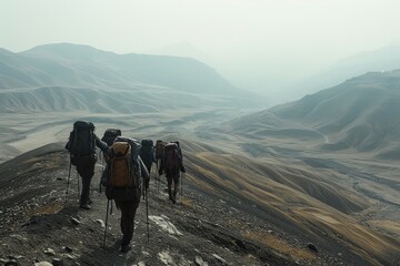 Fototapeta premium Wilderness Wanderlust: Backpackers Discovering Remote Landscapes