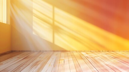 Create a 3D rendering of an empty room with sunlight shining through a window