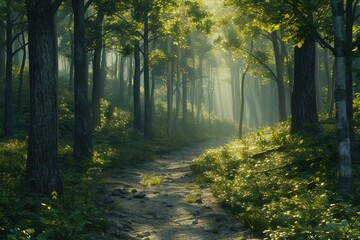 Obraz premium Journey Through Nature's Canopy: A Pathway to Serenity