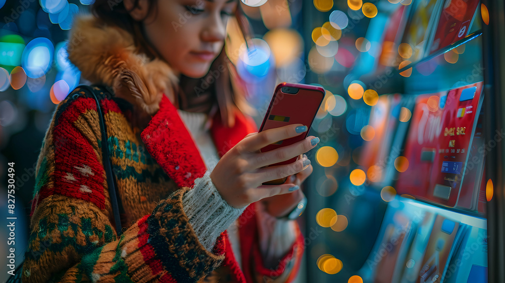 Poster seamless and secure online shopping: teen using mobile payment in high resolution image with glossy 