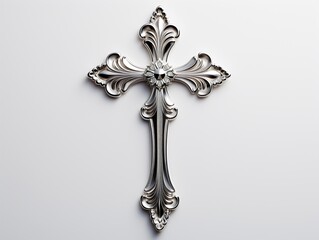 Silver cross on a white background.