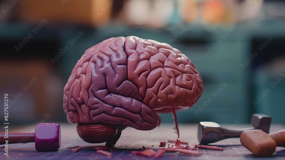 Poster detailed close up view of human brain anatomy showcasing complexity and importance of neurological f