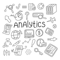 Analytics set. Vector illustration in doodle style.