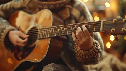 Obraz premium The hands playing the Guitar belong to a man.