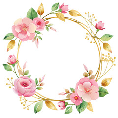 A postcard frame in the shape of a circle with pink flowers