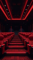 Front view of red seats in a theatre