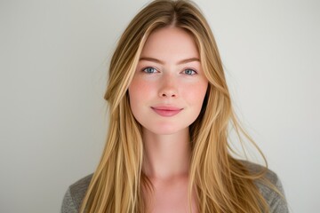 Youthful Elegance: Blonde British Model in White Studio