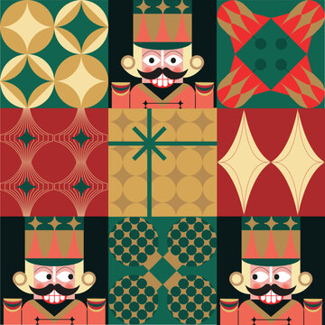 Christmas nutcracker pattern design. Gift wrapping paper design. Christmas decoration design. Christmas wrapping paper. Nutcracker Christmas greetings design template illustration, vector	