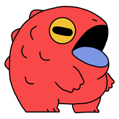 Cute Red Cartoon Monster with Big Mouth