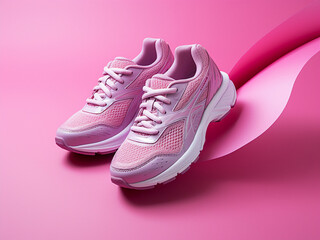 Studio-shot running shoes stand out against a pink backdrop