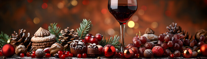 Wine Pairing with Holiday Desserts: Sweet and Festive Flavors Captured in High Resolution Image with Glossy Backdrop on Adobe Stock