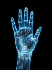 Fototapeta premium Xray image of a human hand, symbolizing medical analysis close up, concept of diagnosis, realistic, double exposure, medical backdrop