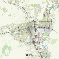 Reno, Nevada, USA map poster art