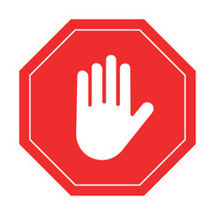 Stop hand sign red icon. Vector illustration isolated.