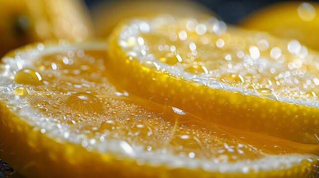 A close-up shot of lemony freshness, with drops of lemon juice glistening against a white surface. The minimalist composition highlights the crisp and invigorating aroma of fresh citrus, creating a