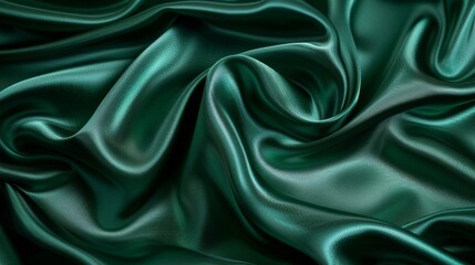 Obraz premium Luxurious Dark Green Satin Fabric with Elegant Shimmer, Perfect for Fashion Design, Interior Decor, and Textiles