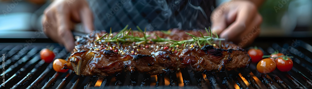 Poster high resolution photo realistic image of a cooking class emphasizing grilling techniques and skills 
