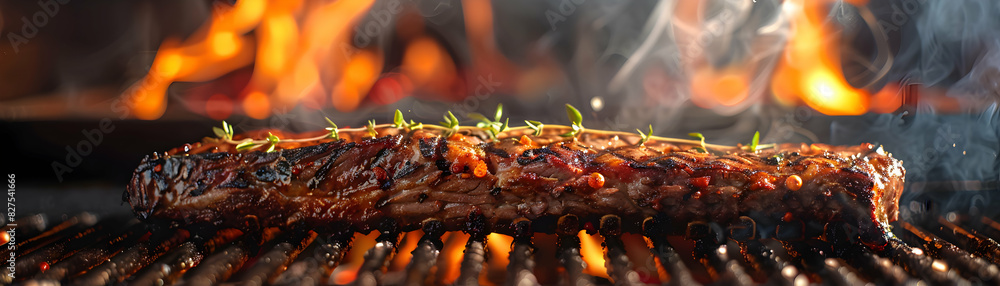 Poster high resolution photo realistic cooking class: grilling techniques with glossy backdrop in barbecue 