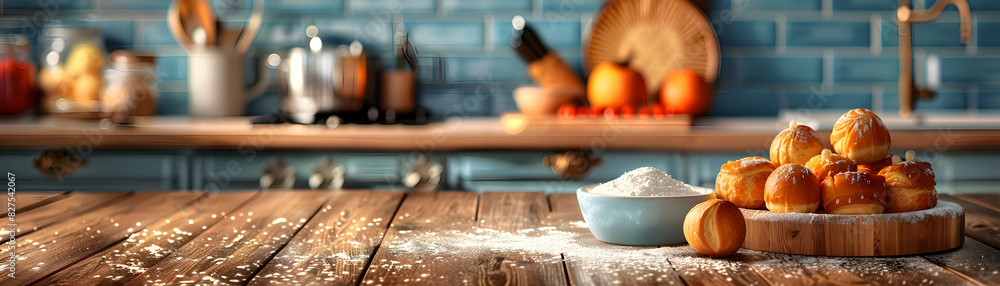 Poster high resolution photo realistic image of cooking class with baking focus on glossy backdrop showcasi