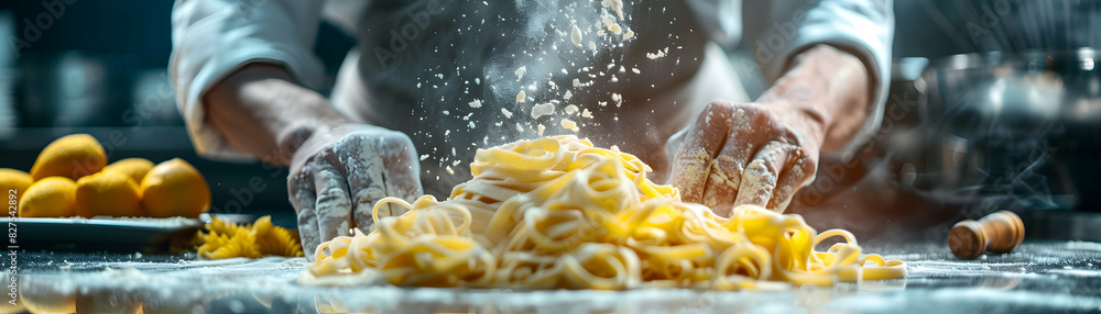 Poster vibrant cooking class concept: high res image with focus on pasta making techniques and skills enhan