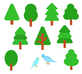 木と小鳥のイラストセット　