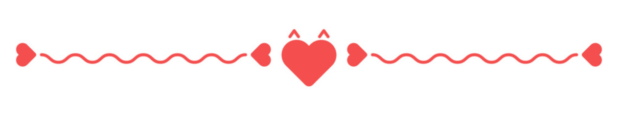 Line zig zag red heart shape cute divider separator border Illustration vector