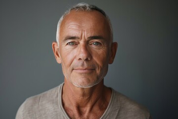 Obraz premium Senior man with thoughtful expression, gray hair, subtle lighting, and textured skin