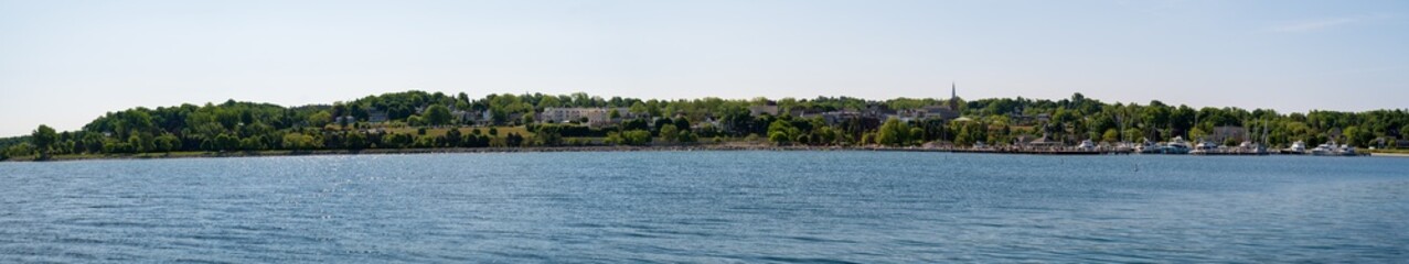 Panoramic View the City of Petoskey Lakeshore with Copy-Space