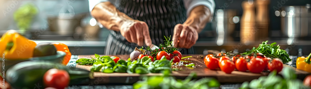 Poster interactive cooking class concept: high resolution image with glossy backdrop highlighting hands on 