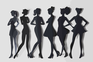 Women's Day Card Featuring Six Silhouettes of Strong, Brave Girls from Different Cultures