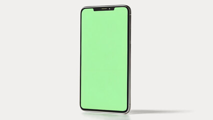 Smartphone with green screen for chroma key mockup or presentation, isolated white background