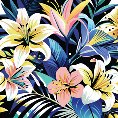 A Colorful Arrangement of Tropical Flowers and Leaves