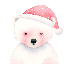 Pastel Christmas Bear Watercolor Clipart, Nursery Christmas Day Decor, Xmas Card Design for Kids 