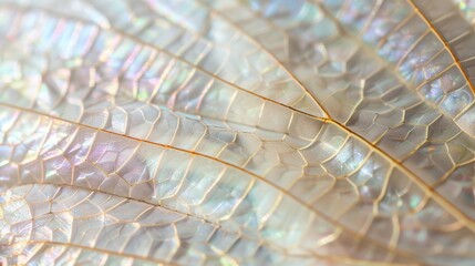 Close-Up of Iridescent Dragonfly Wing Macro with Translucent Texture and Natural Patterns, Ideal for Nature Design Prints