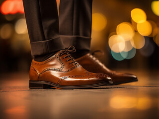 Brown shoes integrated into a uniform brown setting - Powered by Adobe
