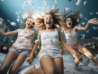 Vibrant image featuring cheerful girls engaged in playful activities - Powered by Adobe