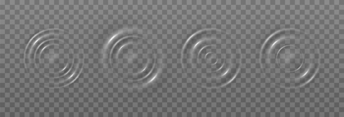 Vector wave circles on the water surface. Water ripples png. Water movement, water or sound effect on isolated transparent background.