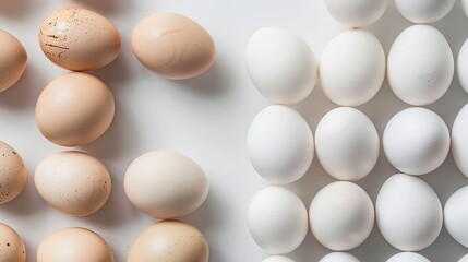 Chicken eggs arranged in layers along with a spare dollar alongside it White background