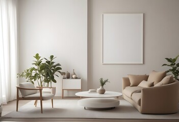 Frame mockup, ISO A paper size. Living room poster mockup. Modern interior design. Living room Interior mockup with house background. 3D render