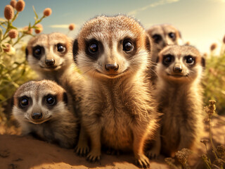 Meerkats bask in the glow of the Kalahari sunset