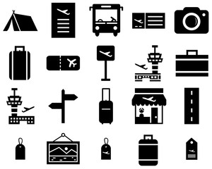 Mega Set Of Vector Travel Isolated Silhouette Solid Icons With Travel,Suitcase,Luggage,Airport,Travel-Bag Vector Icons Illustration Collection