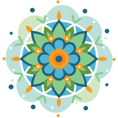 Fototapeta premium Abstract Circular Design with Green and Blue Flower Motif