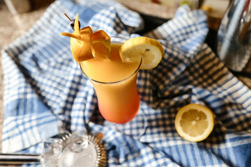 Refreshing Glass of Orange Juice With Lemon Slice