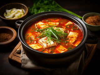 Savor the authentic taste of Korean tofu kimchi soup, a culinary delight
