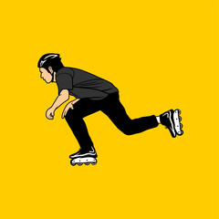 man darting on roller skates cartoon vector illustration
