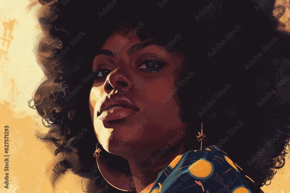 Wall mural portrait of afroamerican model beauty and fashion digital illustration