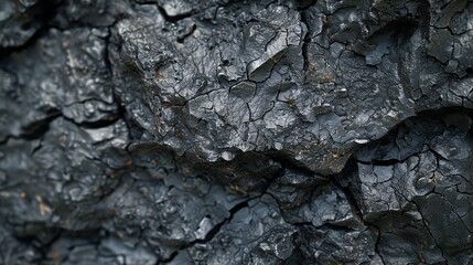 Close-Up of Jagged Black Lava Rock Surface, Rugged Texture for Geological Study and Background Design